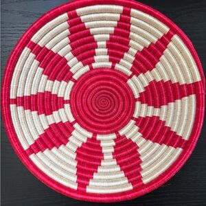 Handcrafted Red and Cream Woven Basket